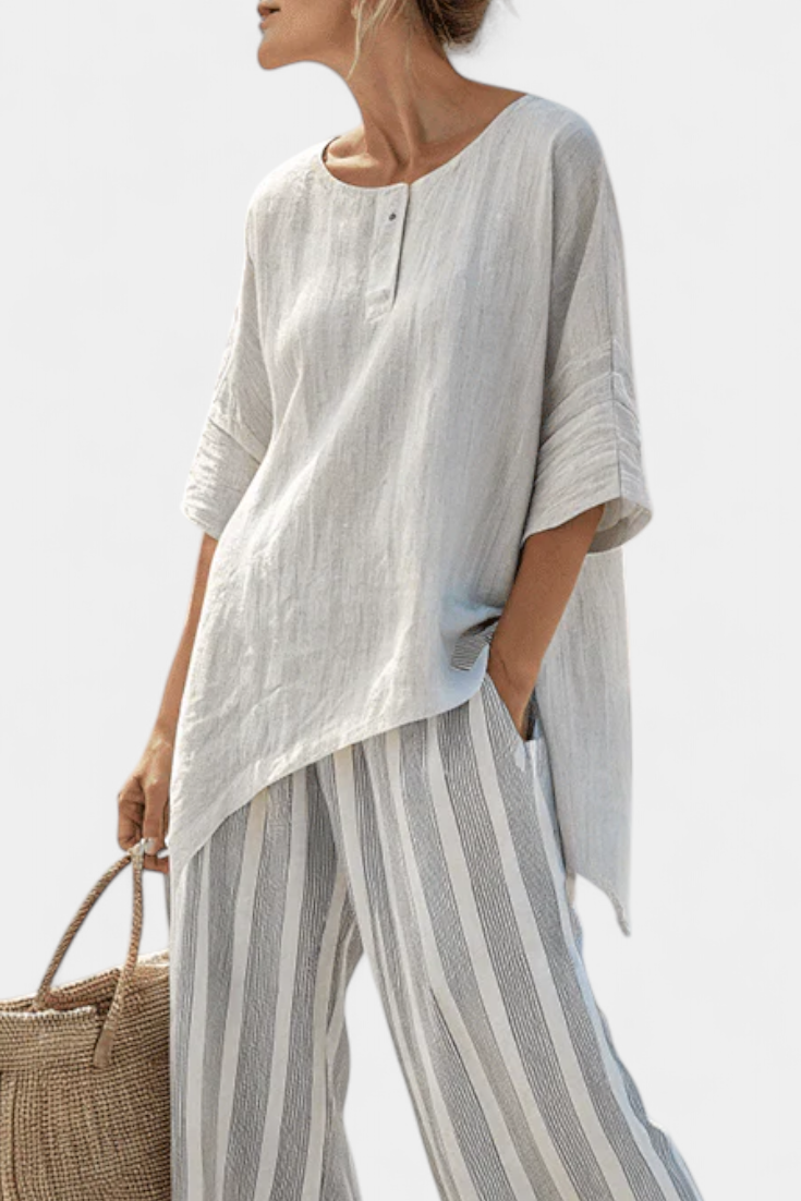 Talvora | Blusa Asimmetrica Elegante e Pantaloni Rayados