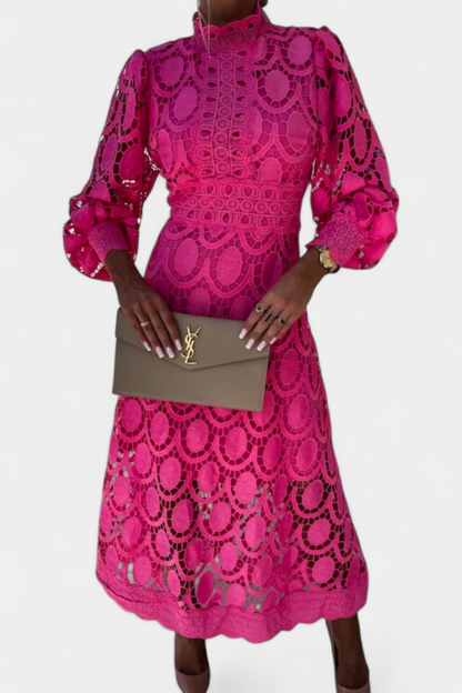 Lucinda Abito midi in pizzo con Maniche Farol e Collo alto