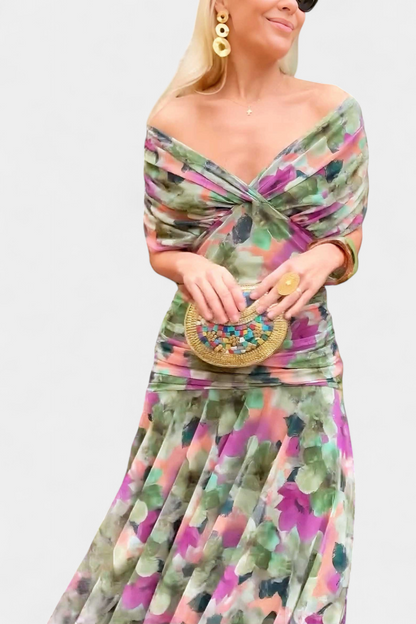 Abigail | Abito lungo Floreale con Scollo a V