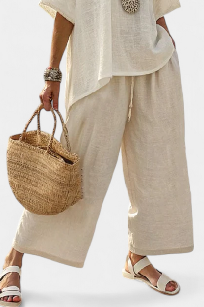 Drevon | Blusa Minimalista Cruda Comoda e Pantaloni a gamba larga