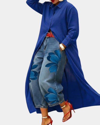 Céliane | Completo coordinato di abito e pantaloni in denim larghi