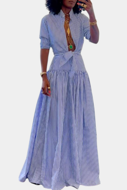 Ippolita Camicia a collo alto a righe e gonna da tailleur Plissettata