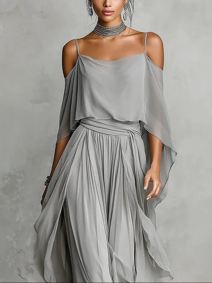 Isabela | Completo fluido grigio con top di spalline e pantaloni leggeri