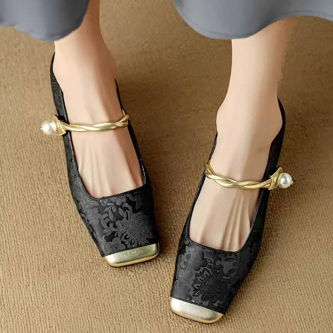 Evelyn - Eleganti sandali di seda estampada con tacco da donna