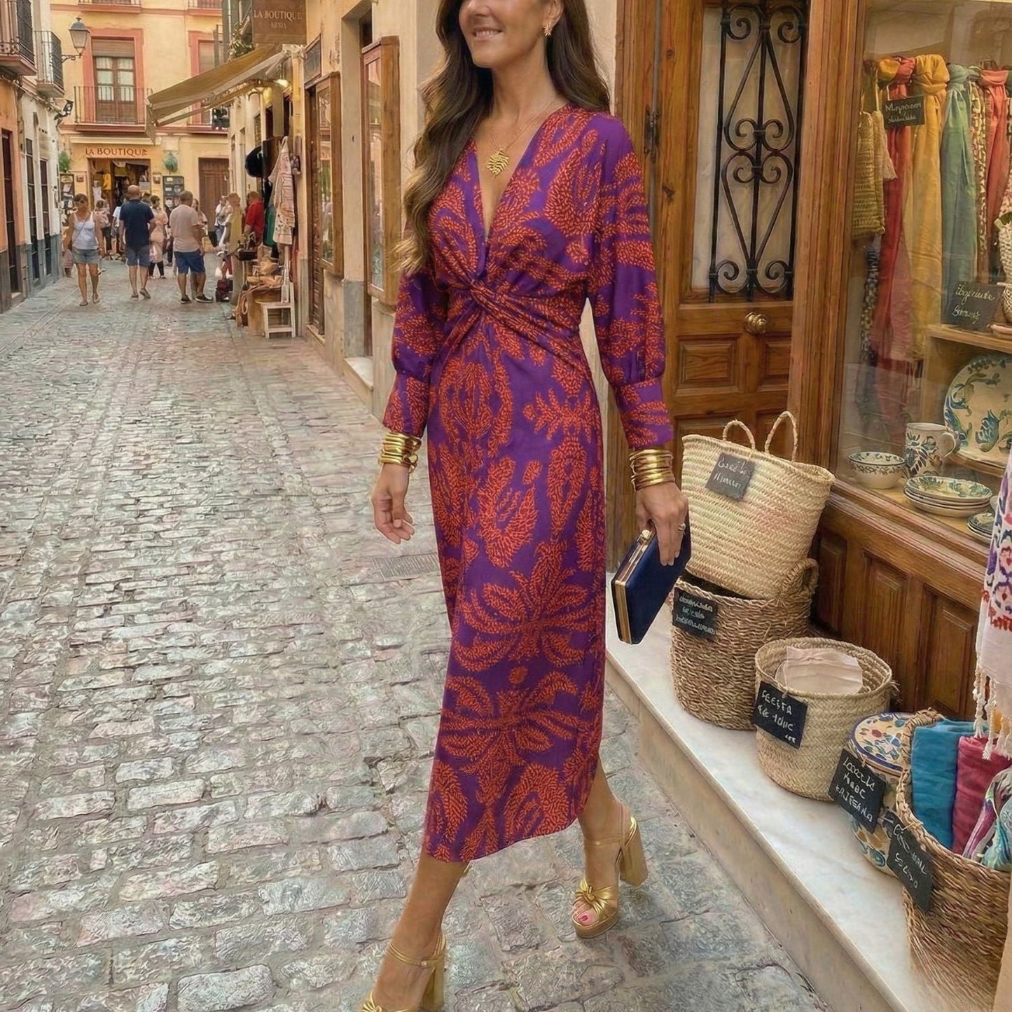 Abito midi Elegante con Stampa Senza tempo - Taglio fluido e Raffinato