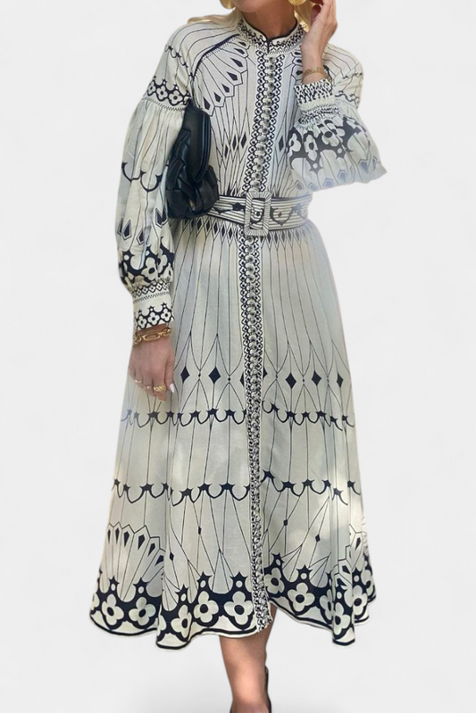 Soria Abito maxi Bottone Ricamo di Stile Folk