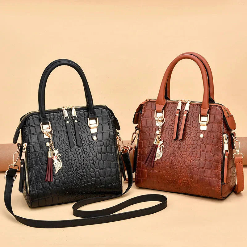Borsa in Pelle Effetto Coccodrillo
