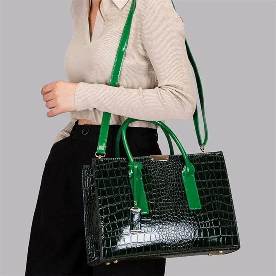 New York – Borsa a Mano in Pelle con Stampa Coccodrillo