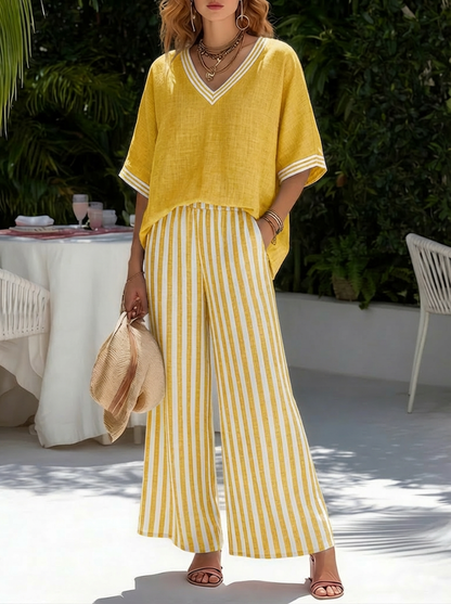 Amélia | Completo elegante e Casual in lino e Cotone con Righe
