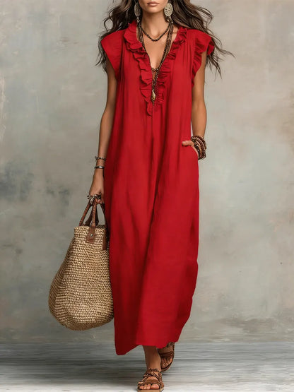 Abito lungo Boho per donna in Lino e Cotone - Taglio fluido Elegante