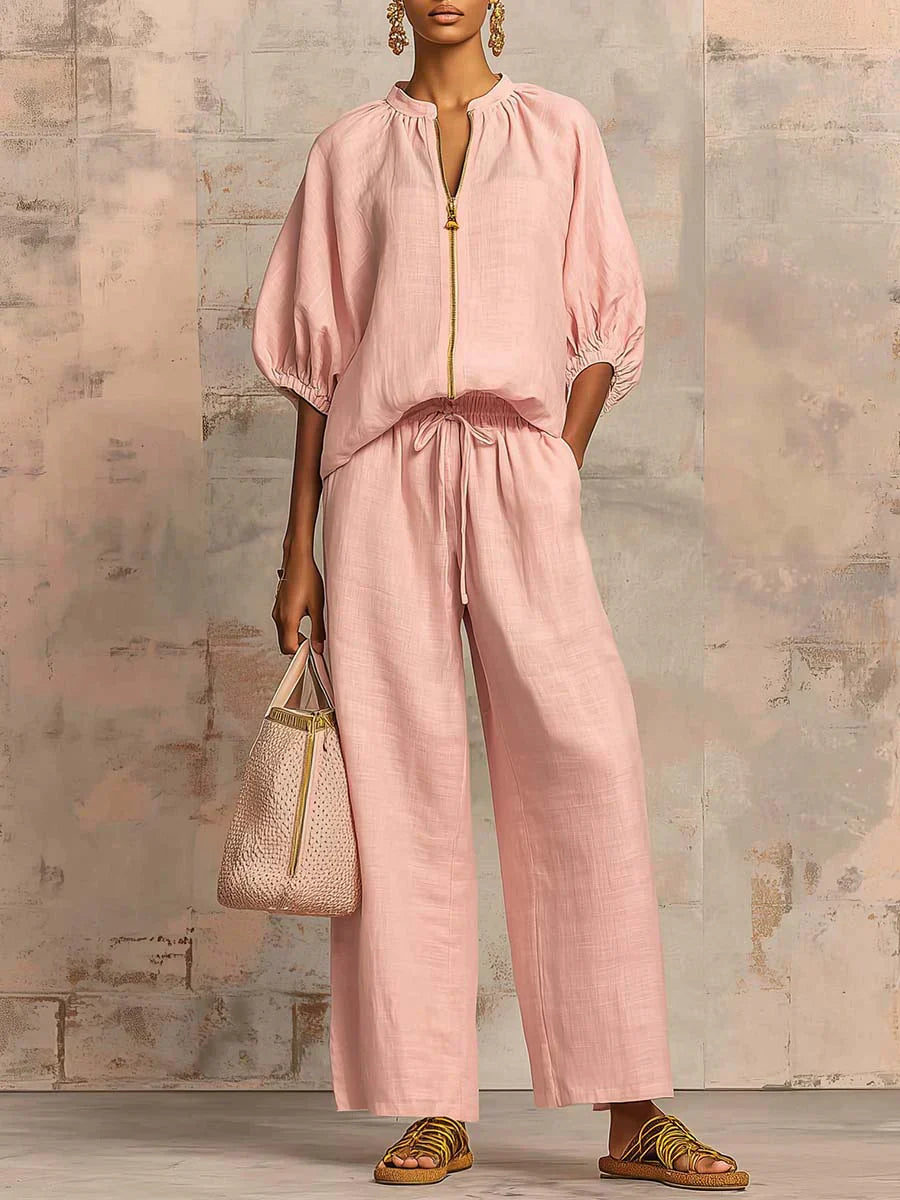 Alba | Camicia di Bottoni Rilassata e Pantaloni a gamba larga Coordinati