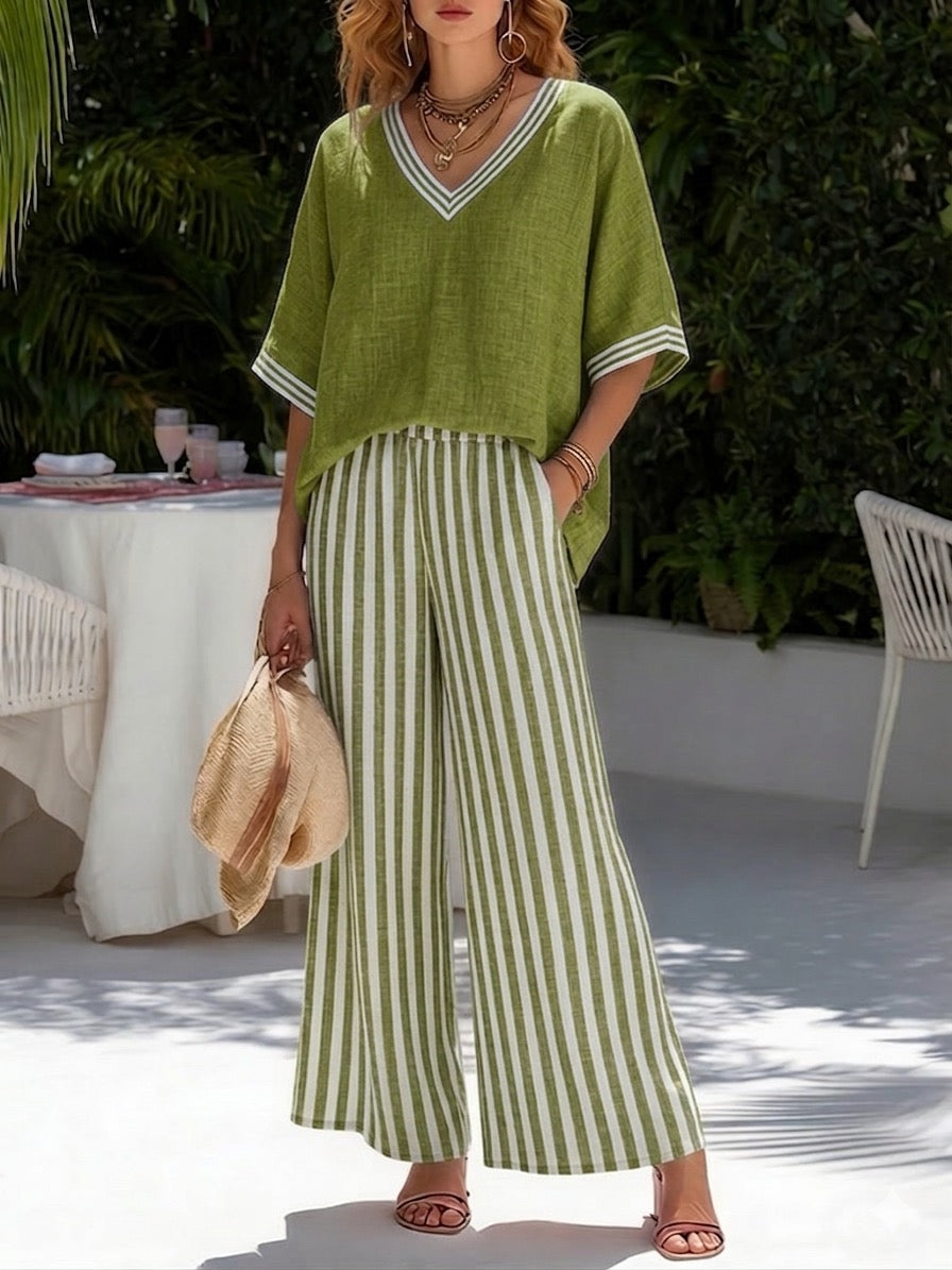 Amélia | Completo elegante e Casual in lino e Cotone con Righe