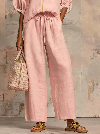 Alba | Camicia di Bottoni Rilassata e Pantaloni a gamba larga Coordinati