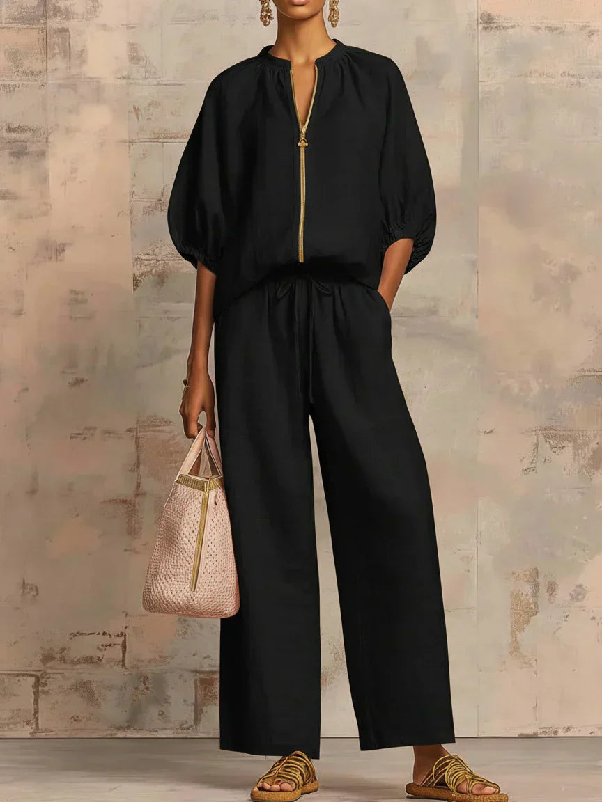 Alba | Camicia di Bottoni Rilassata e Pantaloni a gamba larga Coordinati