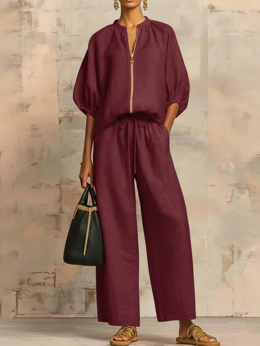 Alba | Camicia di Bottoni Rilassata e Pantaloni a gamba larga Coordinati