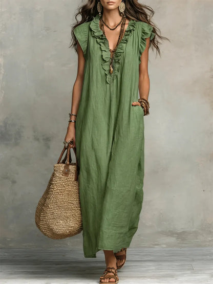Abito lungo Boho per donna in Lino e Cotone - Taglio fluido Elegante