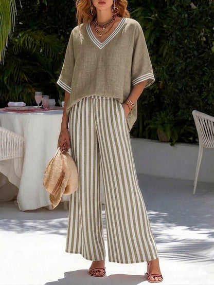 Amélia | Completo elegante e Casual in lino e Cotone con Righe