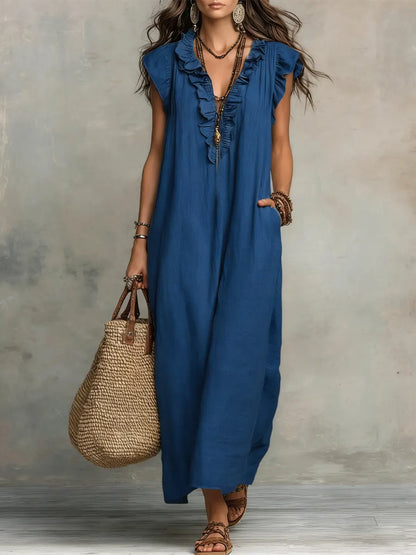 Abito lungo Boho per donna in Lino e Cotone - Taglio fluido Elegante