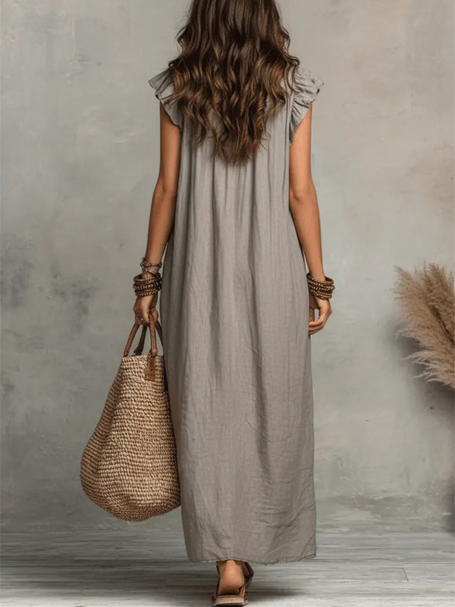 Abito lungo Boho per donna in Lino e Cotone - Taglio fluido Elegante