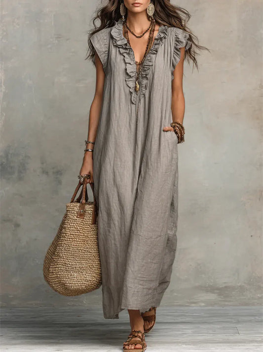 Abito lungo Boho per donna in Lino e Cotone - Taglio fluido Elegante