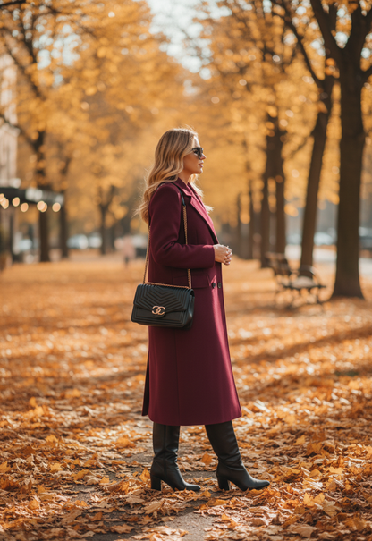 Cappotto Stephanie – Elegante giacca invernale lunga colore bordeaux.
