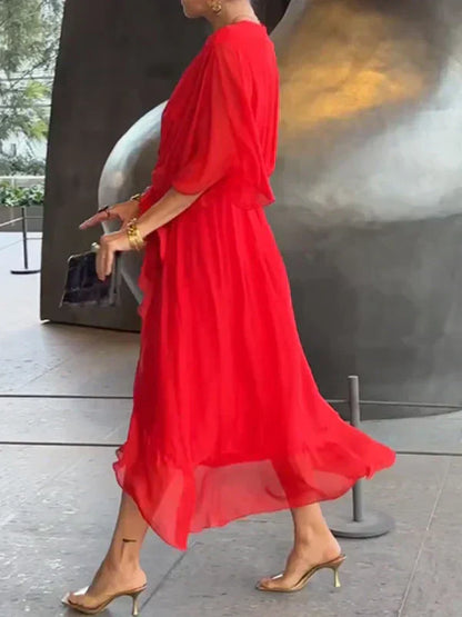 Monica | Abito di muselina di seta con scollo a V