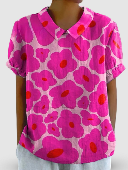 Odessa | Camicia Casual di Cotone per Donna con Stampa Floreale Rosa Vivace