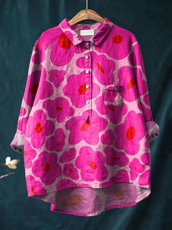 Odessa | Camicia Casual di Cotone per Donna con Stampa Floreale Rosa Vivace
