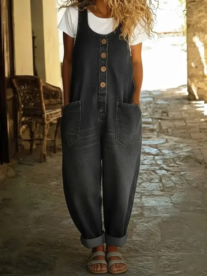 Nancy | Pantalone Salopette di Denim di Cotone Lavaggio Vintage