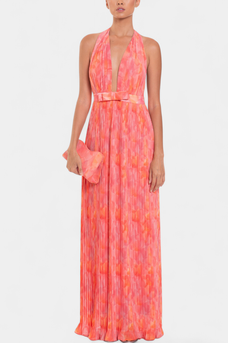 Prisca Abito maxi Plissettato con Schiena scoperta e Collo halter