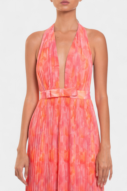 Prisca Abito maxi Plissettato con Schiena scoperta e Collo halter