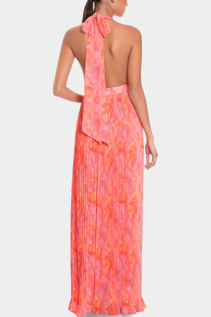 Prisca Abito maxi Plissettato con Schiena scoperta e Collo halter