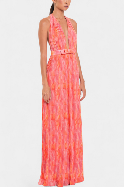 Prisca Abito maxi Plissettato con Schiena scoperta e Collo halter