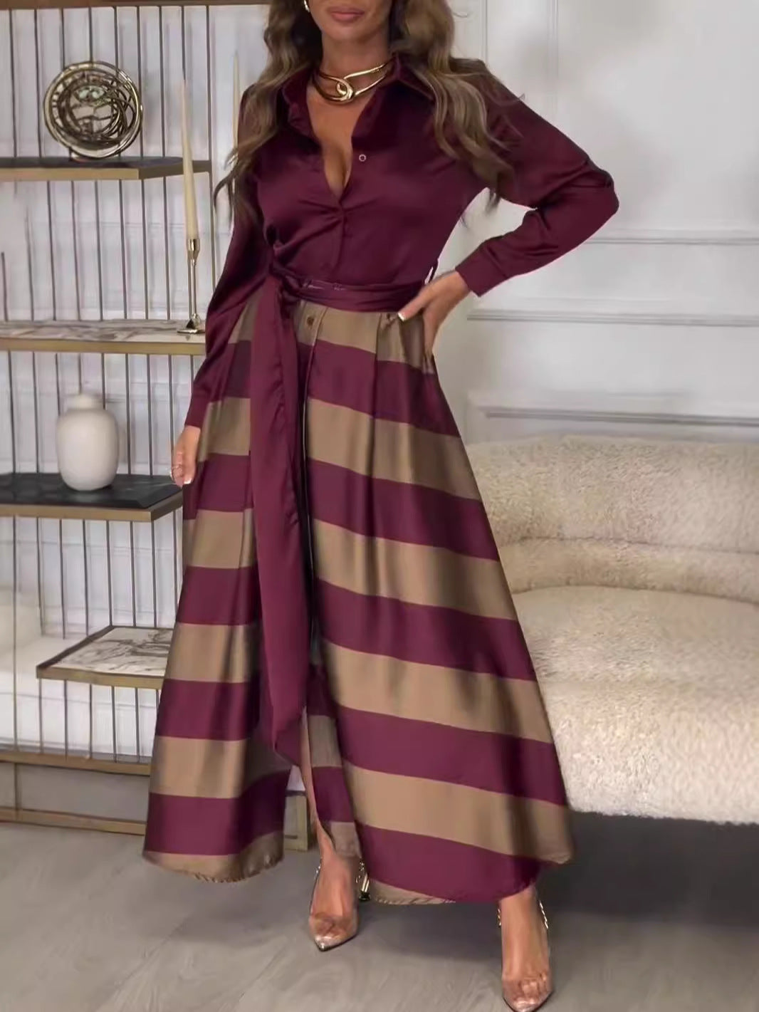 Yvonne | Abito maxi a Righe