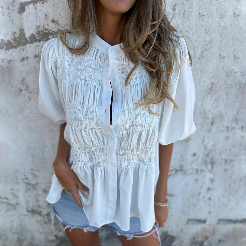 Megan - Blusa con Maniche di Globo e Bottoni