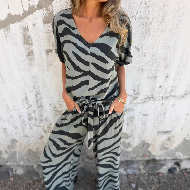Evelina | Top e Pantaloni con Stampa di Cebra in V