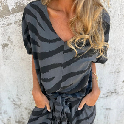 Evelina | Top e Pantaloni con Stampa di Cebra in V