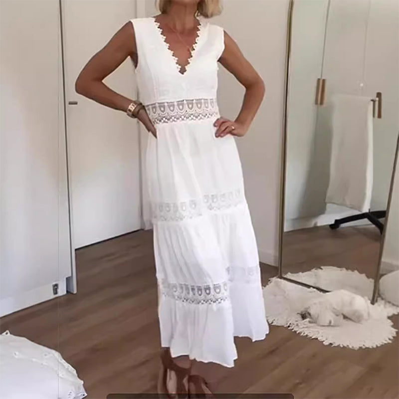 Nancy – Abito maxi con Espalda di Pizzo e Scollo a V