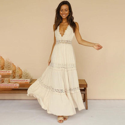 Nancy – Abito maxi con Espalda di Pizzo e Scollo a V