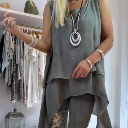 Ora - Set di Dama di Due pezzi: Top Senza maniche e Pantaloni Estampados