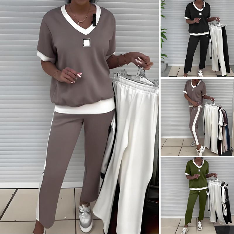 Maliah | Set Casual con Top in V e Pantaloni