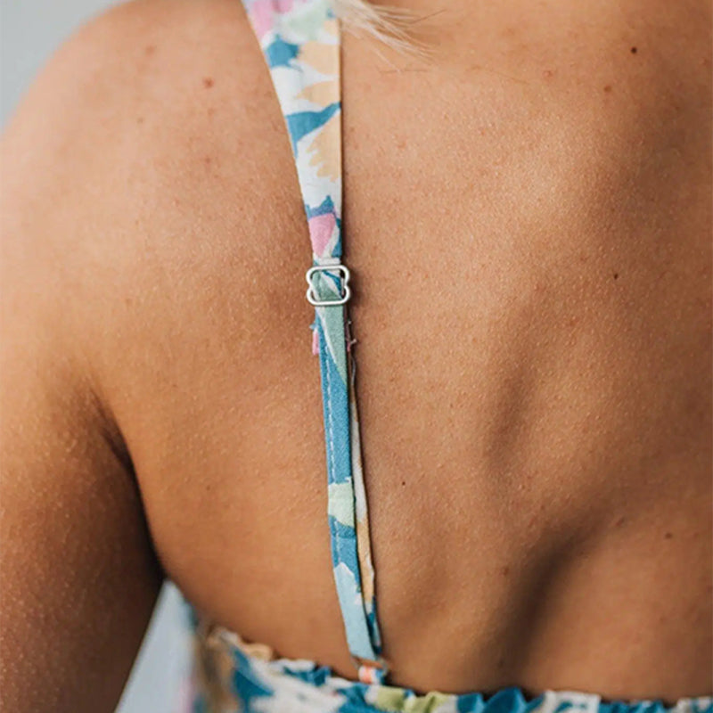 Abito maxi Floreale con Corpo Arricciato e Spalline Regolabili