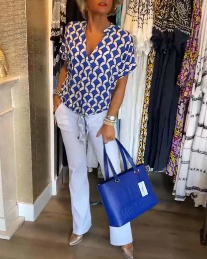 Audrey | Top Casual con Stampa e scollo a V