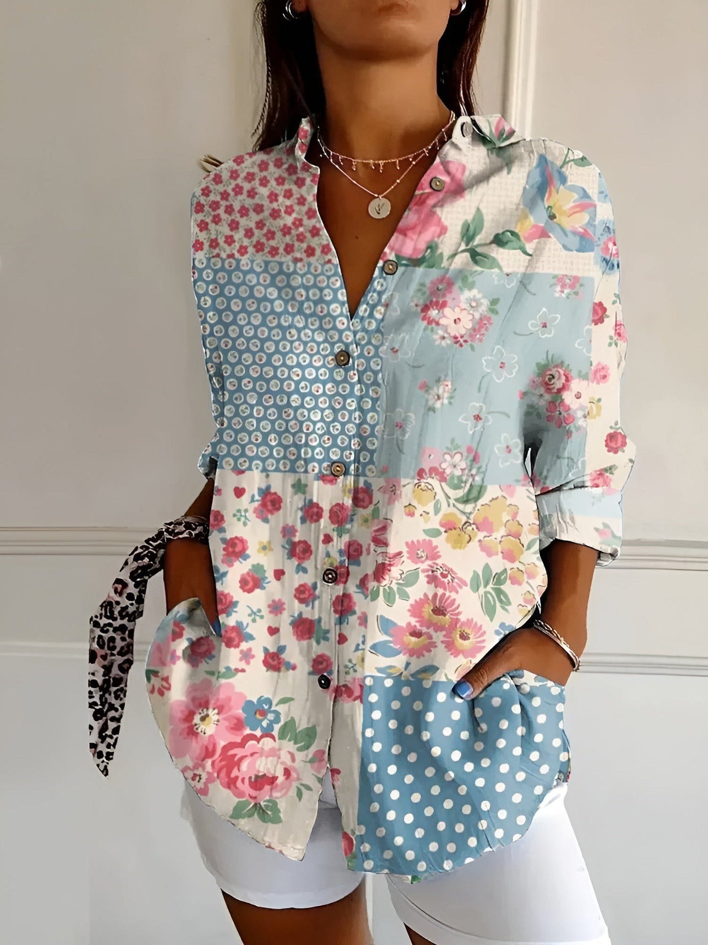 BLUSA FLOREALE DESIREE CON BOTTONI