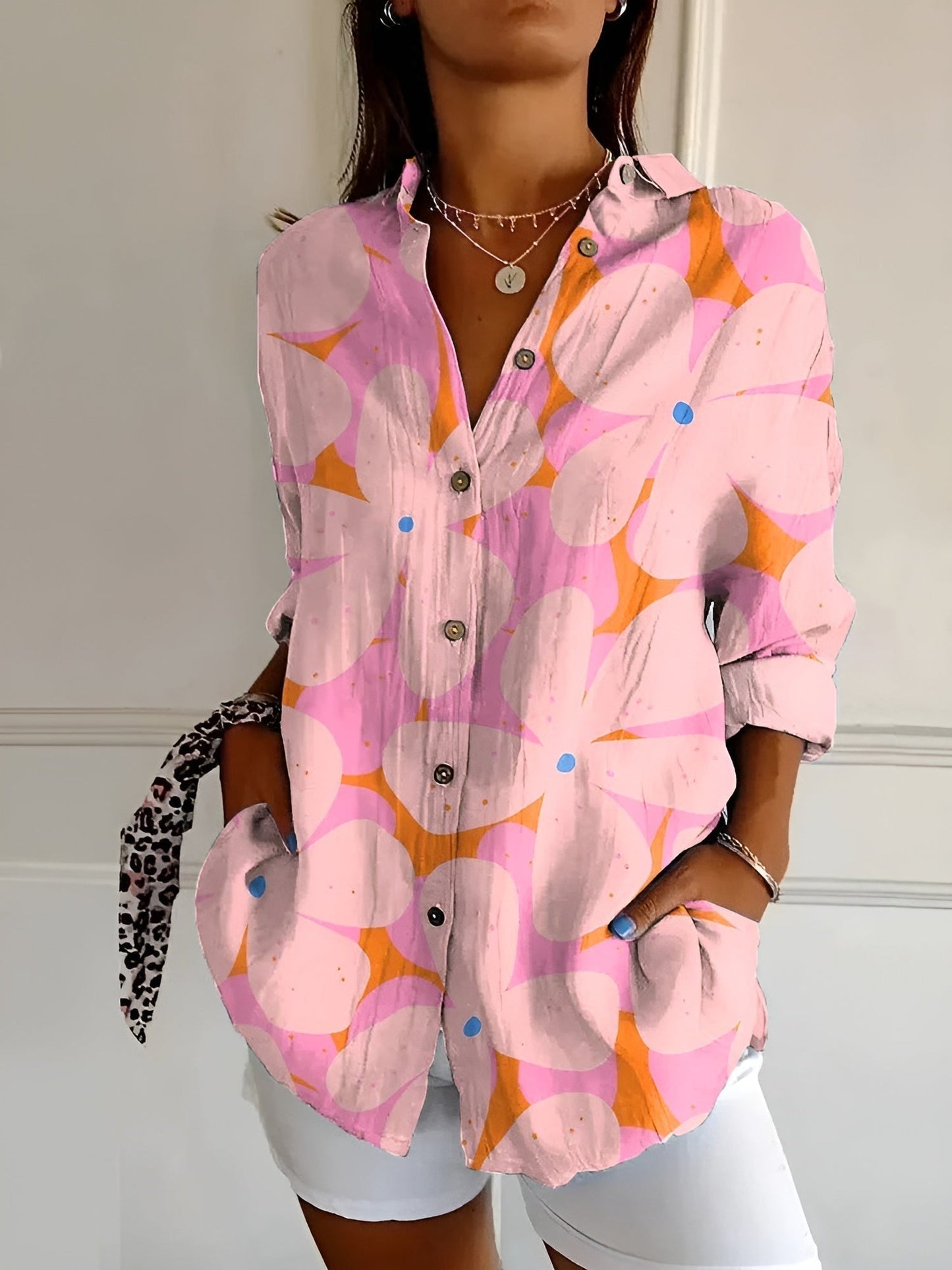 BLUSA FLOREALE DESIREE CON TAPETA DI BOTTONI