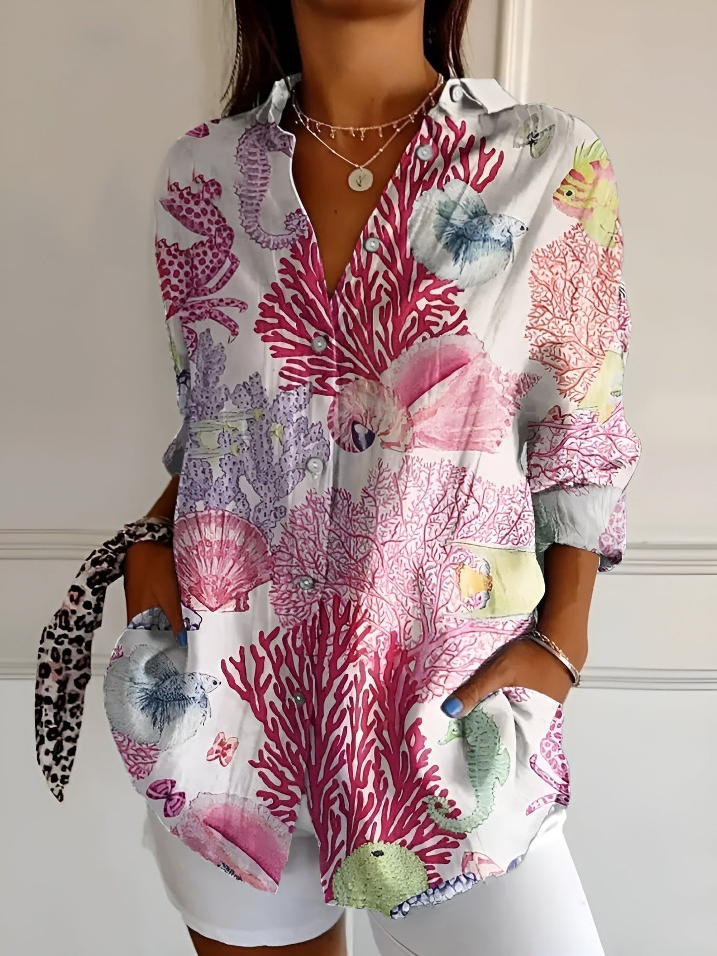 BLUSA FLOREALE DESIREE CON TAPETA DI BOTTONI