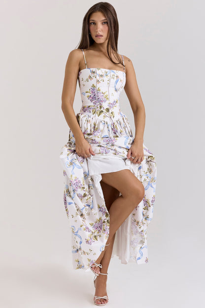 Kessara - Elegante Abito maxi Floreale di Spalline di Estate