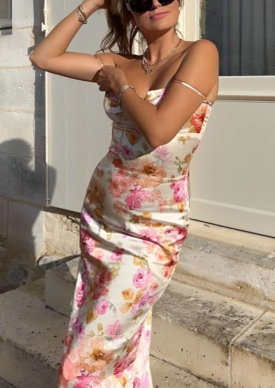 Lucy | Abito Maxi di Raso Floreale